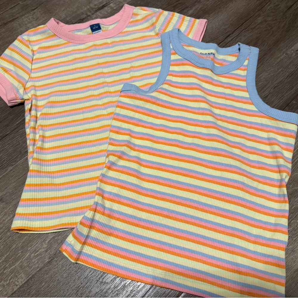 Old Navy Girls' Pastel Rainbow Stripe Tank & Tee Set - Pink & Blue Trim